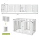 Freestanding 6-panel dog gate in white, featuring a foldable design and 4 support feet for stability, ideal for pet.